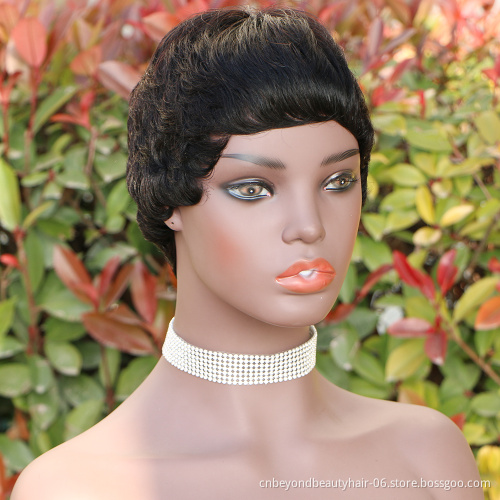 Brown Afro Curly Short Wigs Human Hair Curl Wig with Bangs Pixie Cut African Fluffy Curly Wigs for Black Women